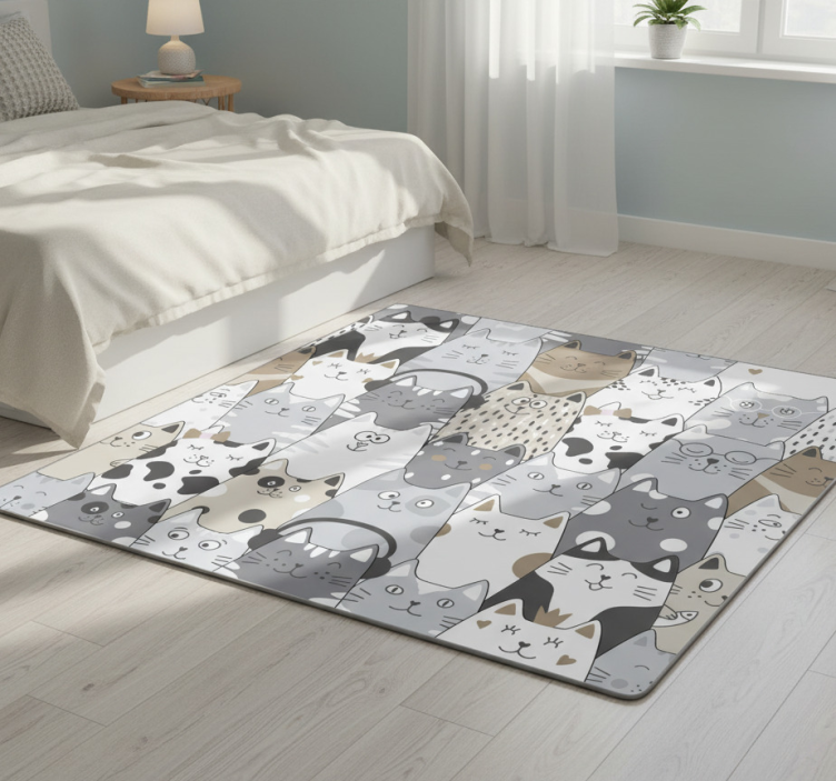 Bedroom vinyl rug cartoon cats - TenStickers