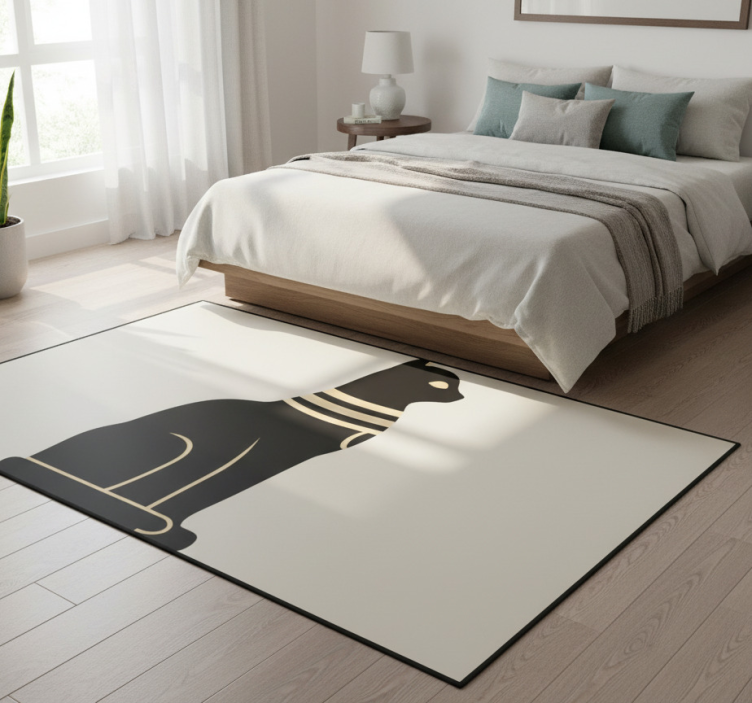 Bedroom vinyl rug featuring egyptian cat design - TenStickers
