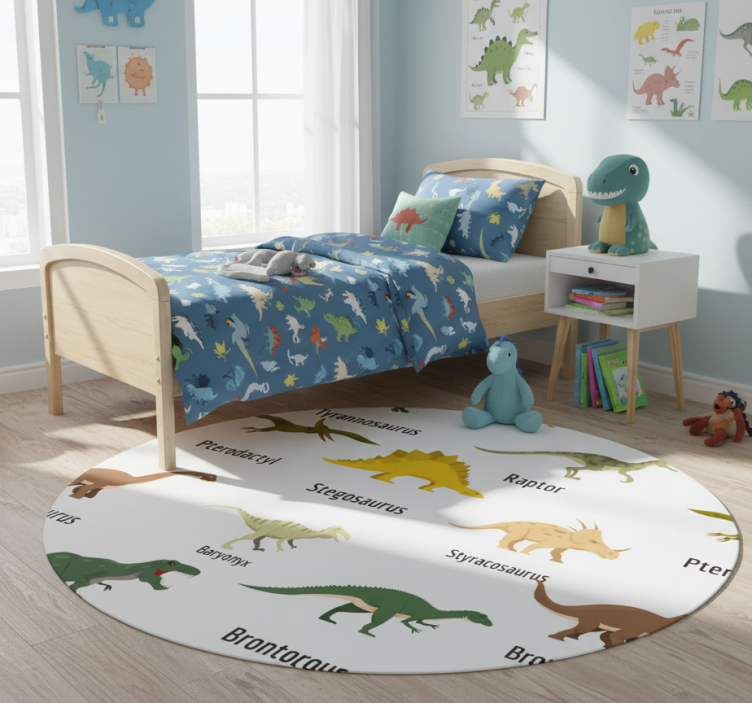 Bedroom vinyl rug featuring named realistic dinosaurs - TenStickers