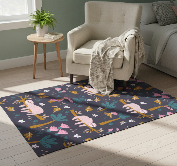 Bedroom vinyl rug featuring sloth and leaves - TenStickers