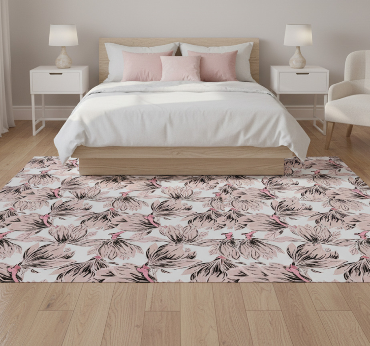 Bedroom vinyl rug featuring white and pink magnolias - TenStickers