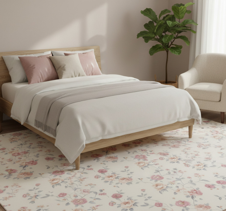 Bedroom vinyl rug floral textile print - TenStickers