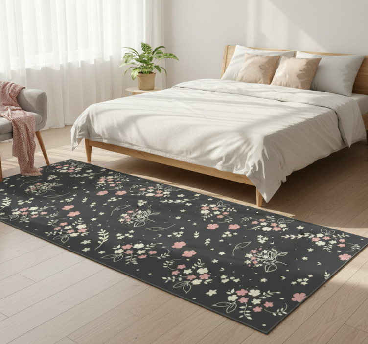 Bedroom vinyl rug gray background with small pink dots - TenStickers