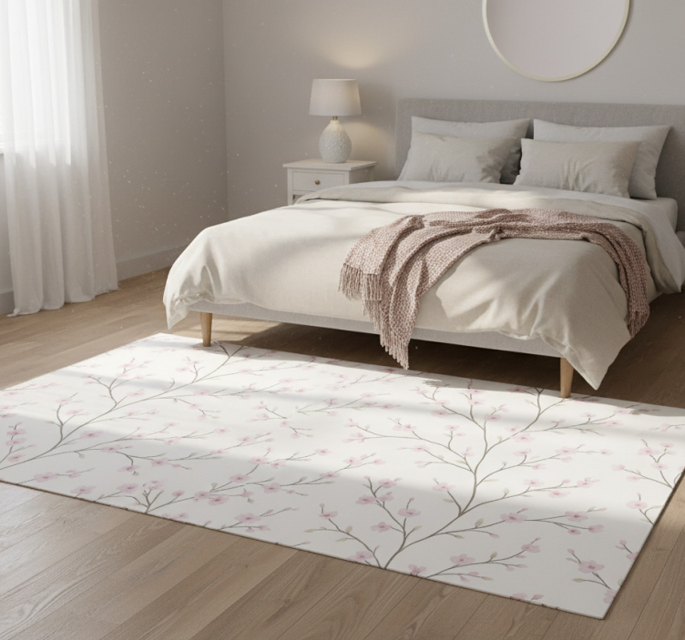 Bedroom vinyl rug grey tree with pink flowers - TenStickers