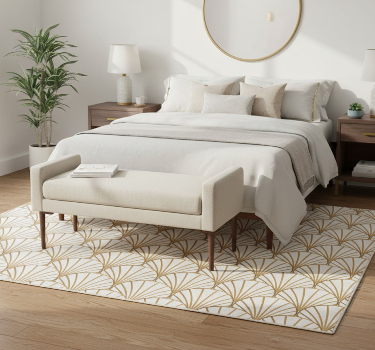 Bedroom vinyl rug in art deco white and gold - TenStickers