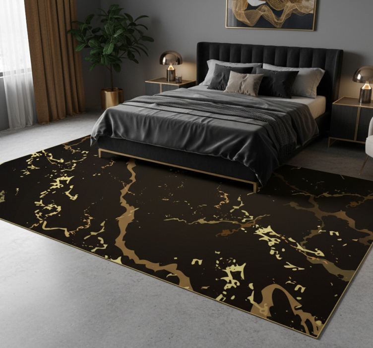 Bedroom vinyl rug in black and gold marble texture - TenStickers