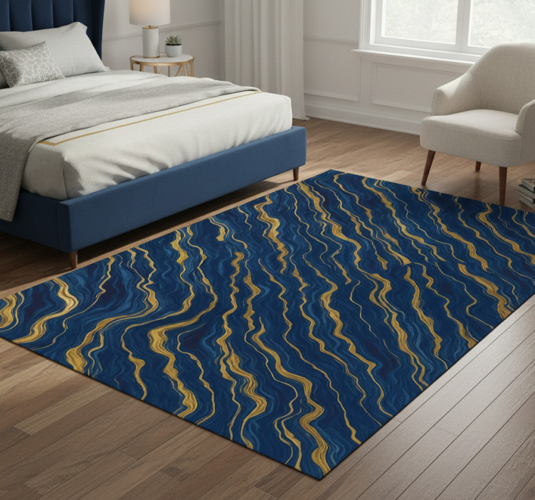 Bedroom vinyl rug in blue and gold marble effect - TenStickers