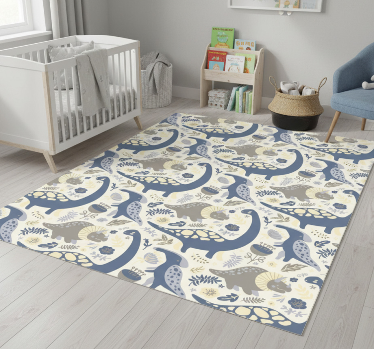 Bedroom vinyl rug in blue dinosaur nordic style - TenStickers