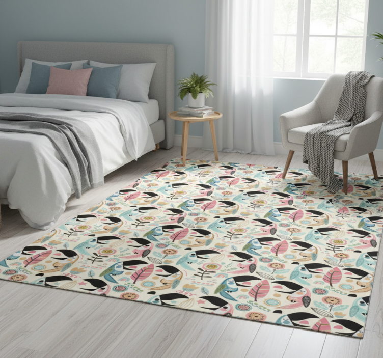 Bedroom vinyl rug in blue nordic pastel leaves - TenStickers
