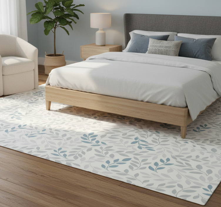 Bedroom vinyl rug in blue ombre leaf pattern - TenStickers