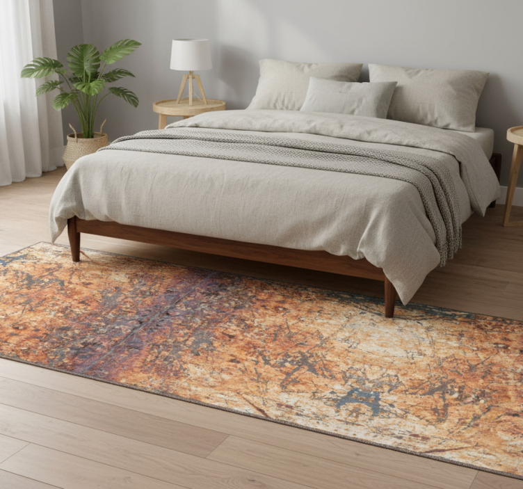 Bedroom vinyl rug in brown and gray concrete design - TenStickers
