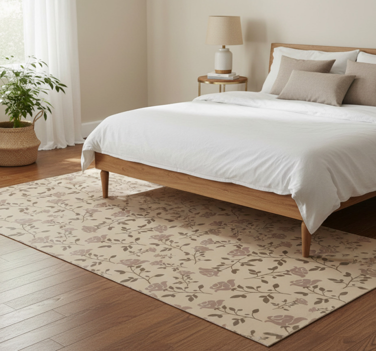Bedroom vinyl rug in brown vintage rose design - TenStickers