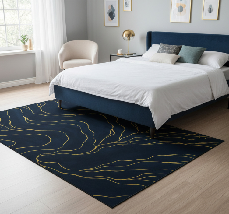 Bedroom vinyl rug in dark blue and gold marble - TenStickers