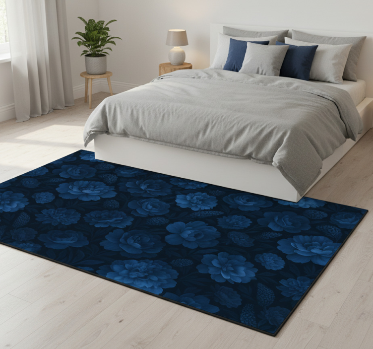 Bedroom vinyl rug in dark blue floral design - TenStickers