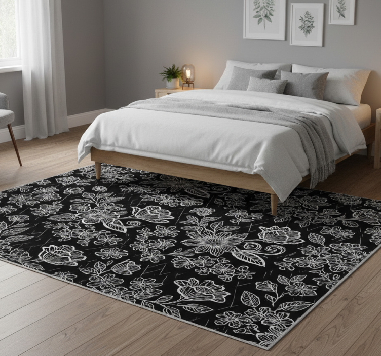 Bedroom vinyl rug in dark floral design - TenStickers