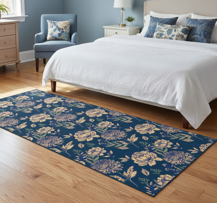 Bedroom vinyl rug in french provincial blue and yellow - TenStickers