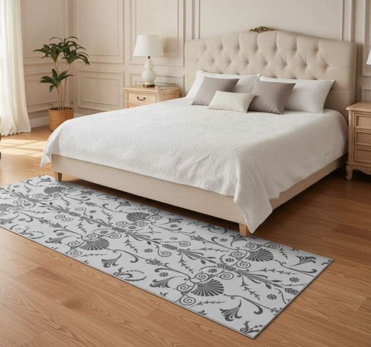 Bedroom vinyl rug in french provincial gray floral - TenStickers