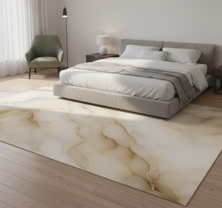Bedroom vinyl rug in marble with gold - TenStickers