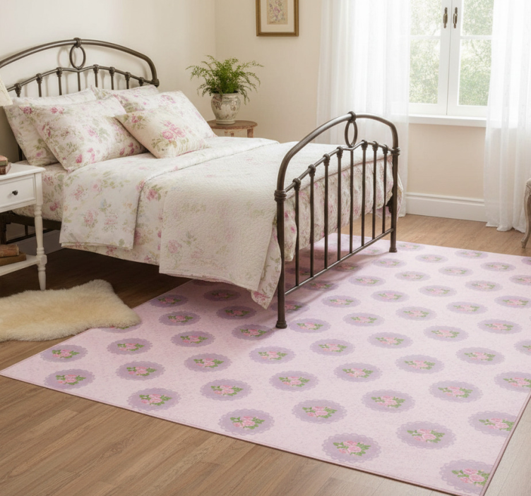 Bedroom vinyl rug in shabby chic pink checkered pattern - TenStickers