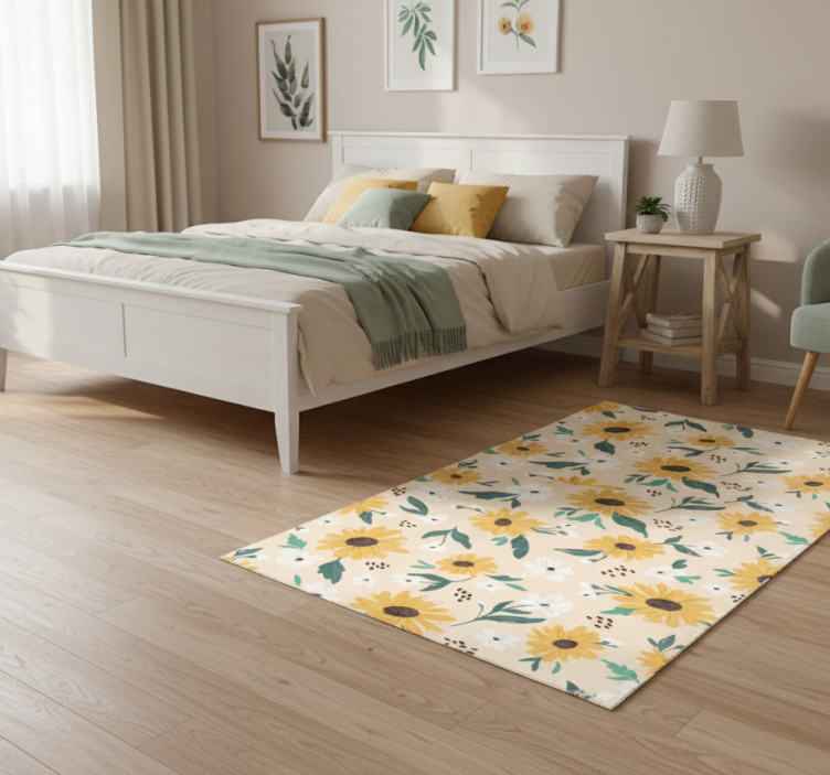 Bedroom vinyl rug in sunflower beige background - TenStickers