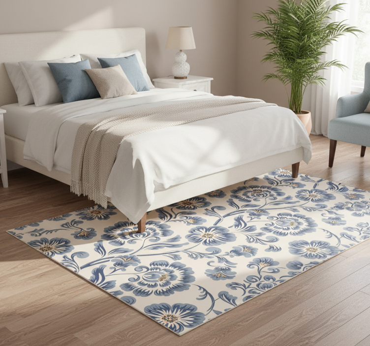 Bedroom vinyl rug in vintage floral blue style - TenStickers