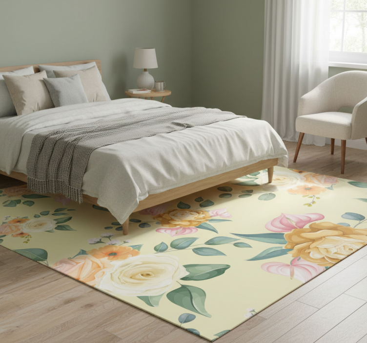 Bedroom vinyl rug in vintage yellow roses style - TenStickers