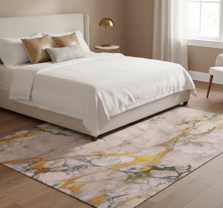 Bedroom vinyl rug in warm gold marble - TenStickers