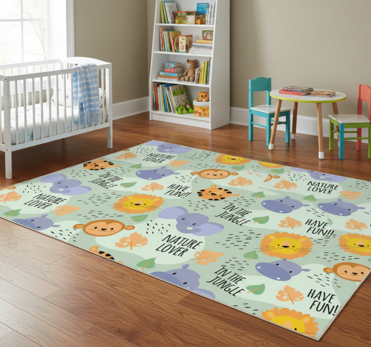 Kids vinyl rug featuring green jungle animals - TenStickers