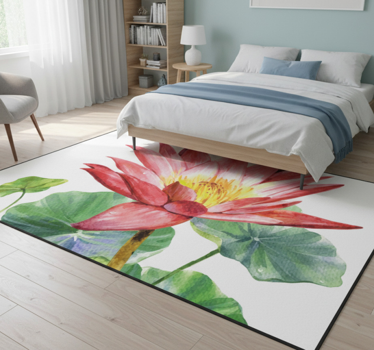 Bedroom vinyl rug lotus watercolor dream - TenStickers