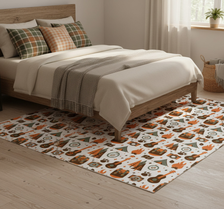 Bedroom vinyl rug mountains bear wooden fire - TenStickers