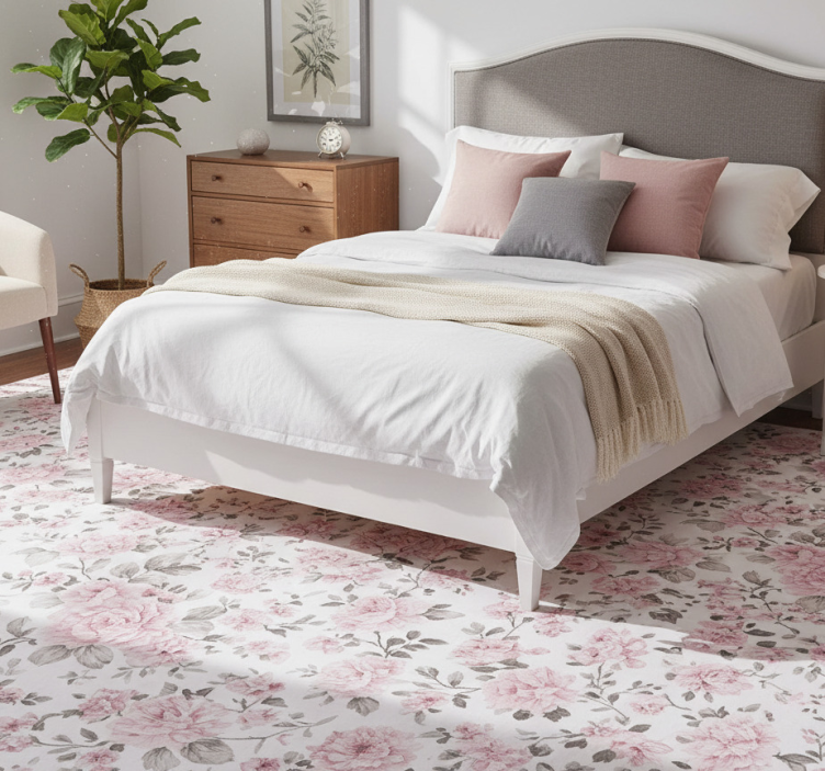 Bedroom vinyl rug old retro large floral design - TenStickers