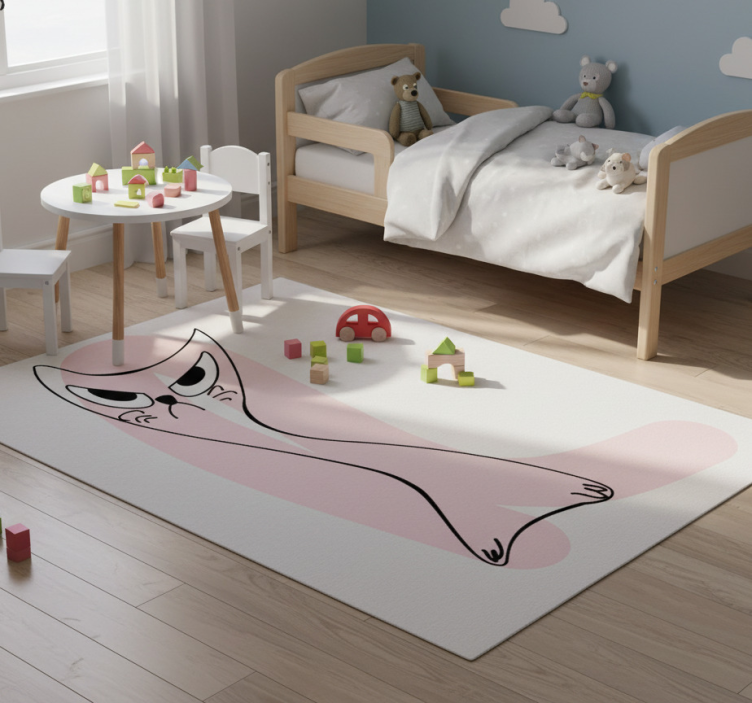 Bedroom vinyl rug pink cat outline design - TenStickers