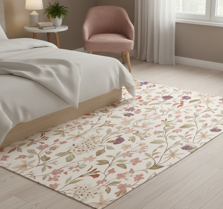 Bedroom vinyl rug pink flower design - TenStickers