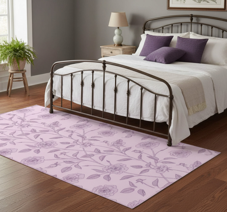 Bedroom vinyl rug purple vintage rose painting - TenStickers