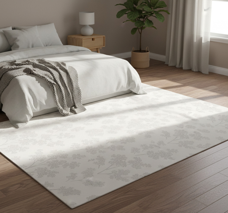 Bedroom vinyl rug simple white flowers design - TenStickers
