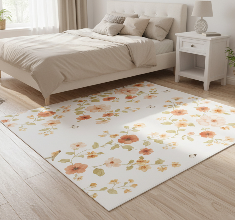 Bedroom vinyl rug simple white small flowers - TenStickers