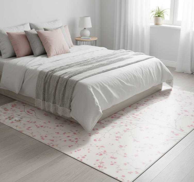 Bedroom vinyl rug tree with small pink flowers - TenStickers
