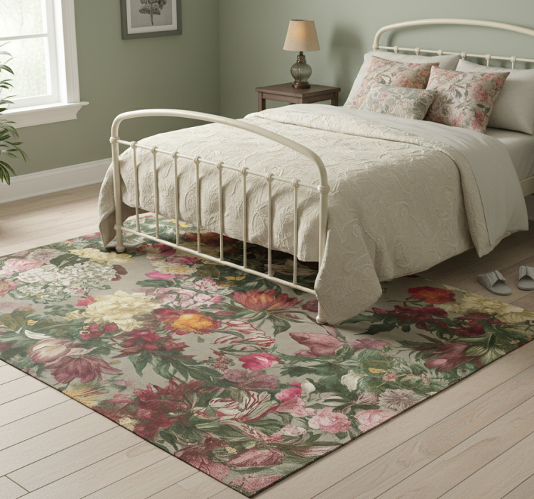 Bedroom vinyl rug vintage floral design - TenStickers