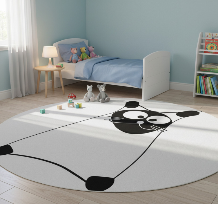 Bedroom vinyl rug white outline cat design - TenStickers
