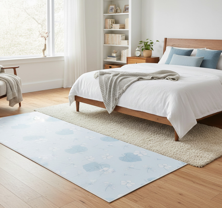 Bedroom vinyl rug with 80's blue floral design - TenStickers