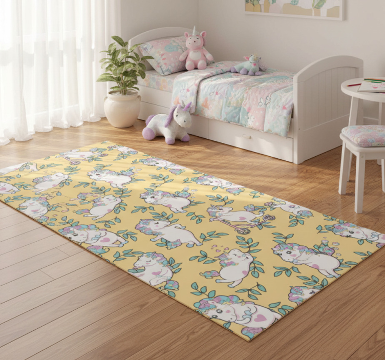 Bedroom vinyl rug with adorable unicorns and leaves - TenStickers
