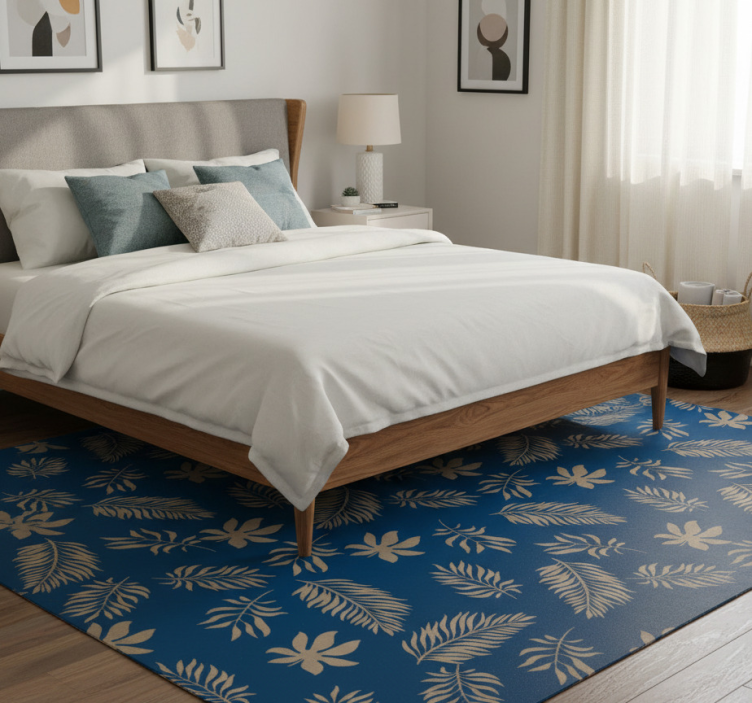 Bedroom vinyl rug with african blue flower design - TenStickers