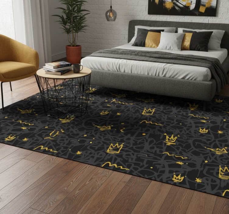Bedroom vinyl rug with black and gold crown design - TenStickers