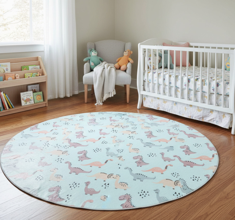 Bedroom vinyl rug with blue background and dinosaurus - TenStickers