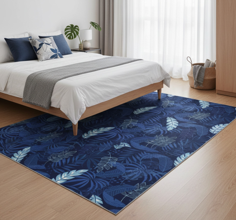 Bedroom vinyl rug with blue maranta and panther - TenStickers