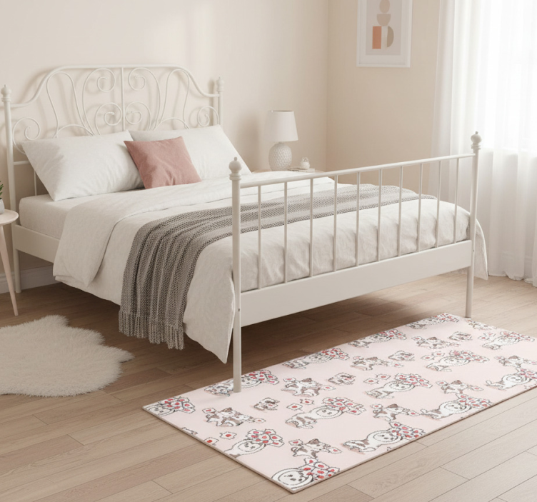 Bedroom vinyl rug with cat heart icons pattern - TenStickers
