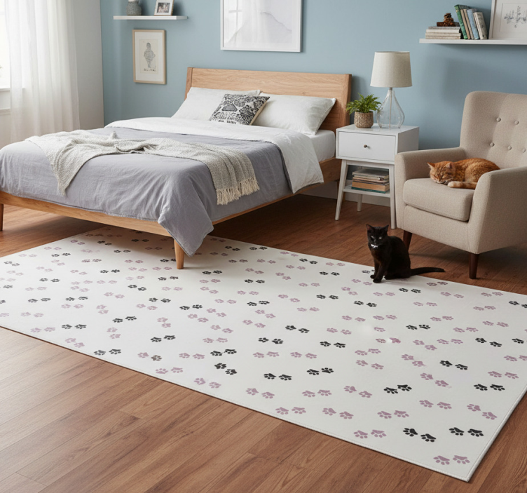 Bedroom vinyl rug with cat paw prints - TenStickers
