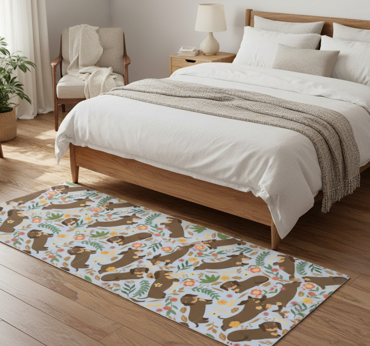 Bedroom vinyl rug with dachshund and floral design - TenStickers