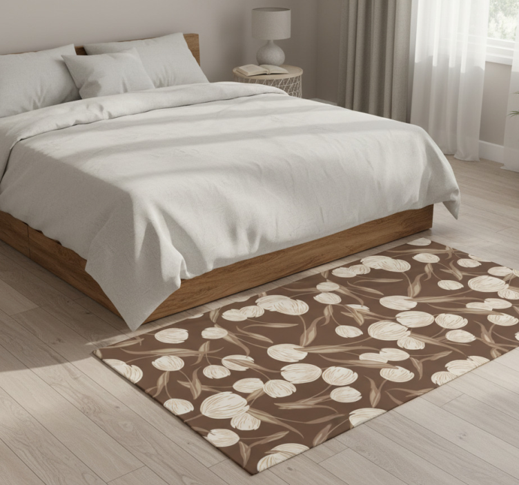 Bedroom vinyl rug with elegant beige tulips pattern - TenStickers