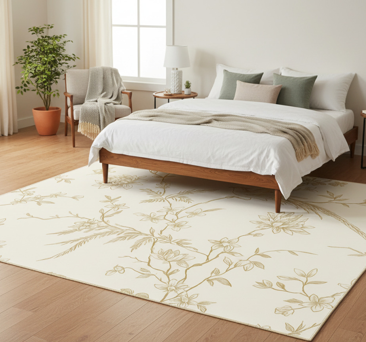 Bedroom vinyl rug with elegant floral design - TenStickers